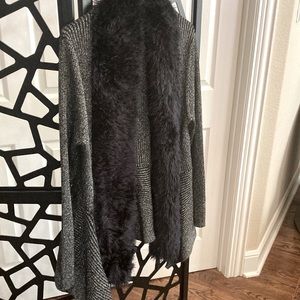 Super Cute Silver Metallic Sweater with Faux Fur Collar.